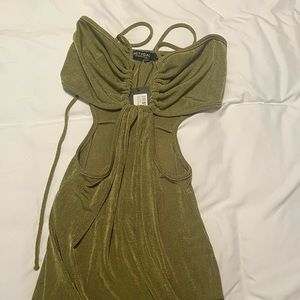 Nasty Gal Silky Green Cut Out Dress